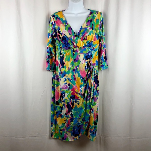 London Times Long Sleeve Geo Print Faux Wrap Dress main image 1